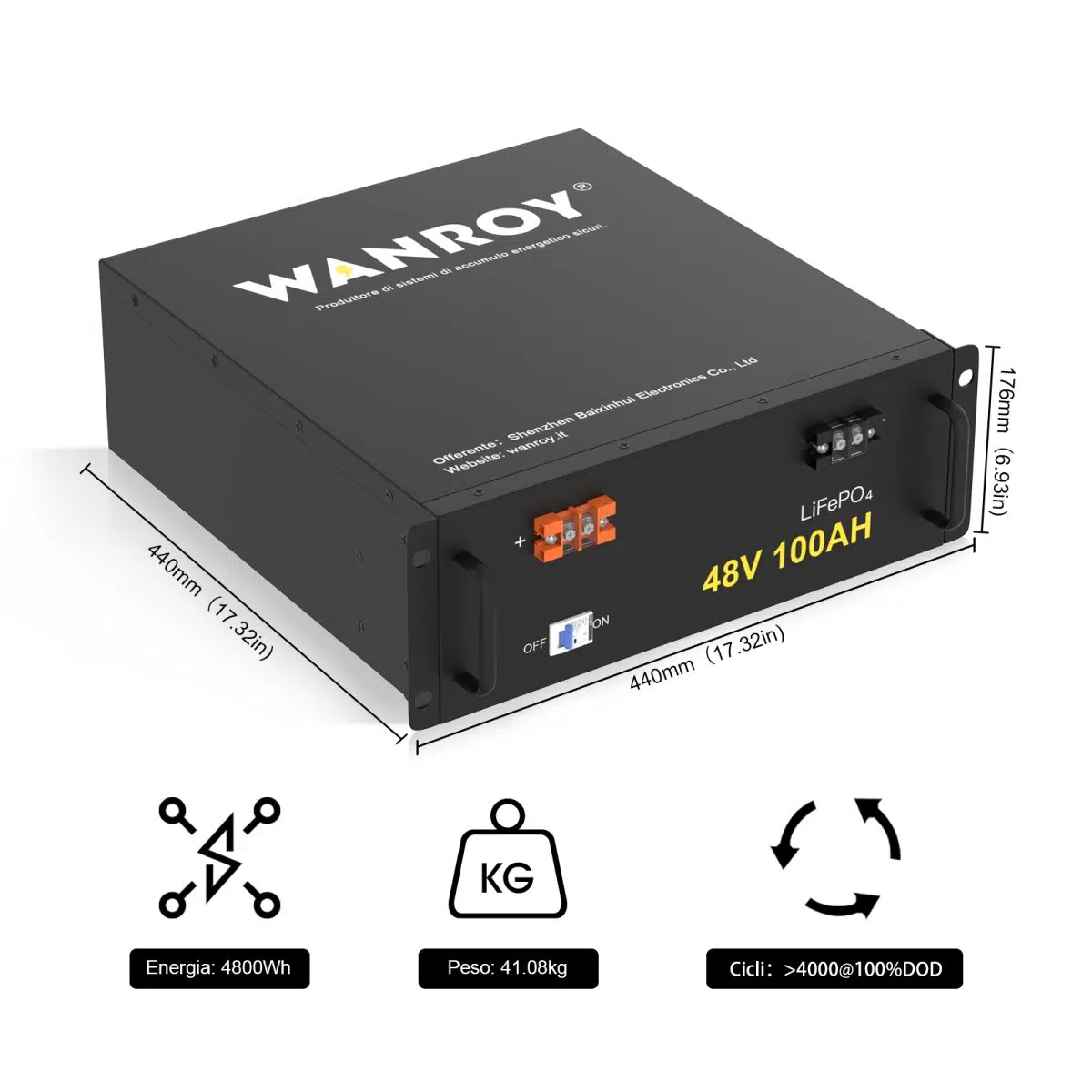 Batterie LiFePO4 48V 100Ah con BMS 100A丨WANROY - immagine 2