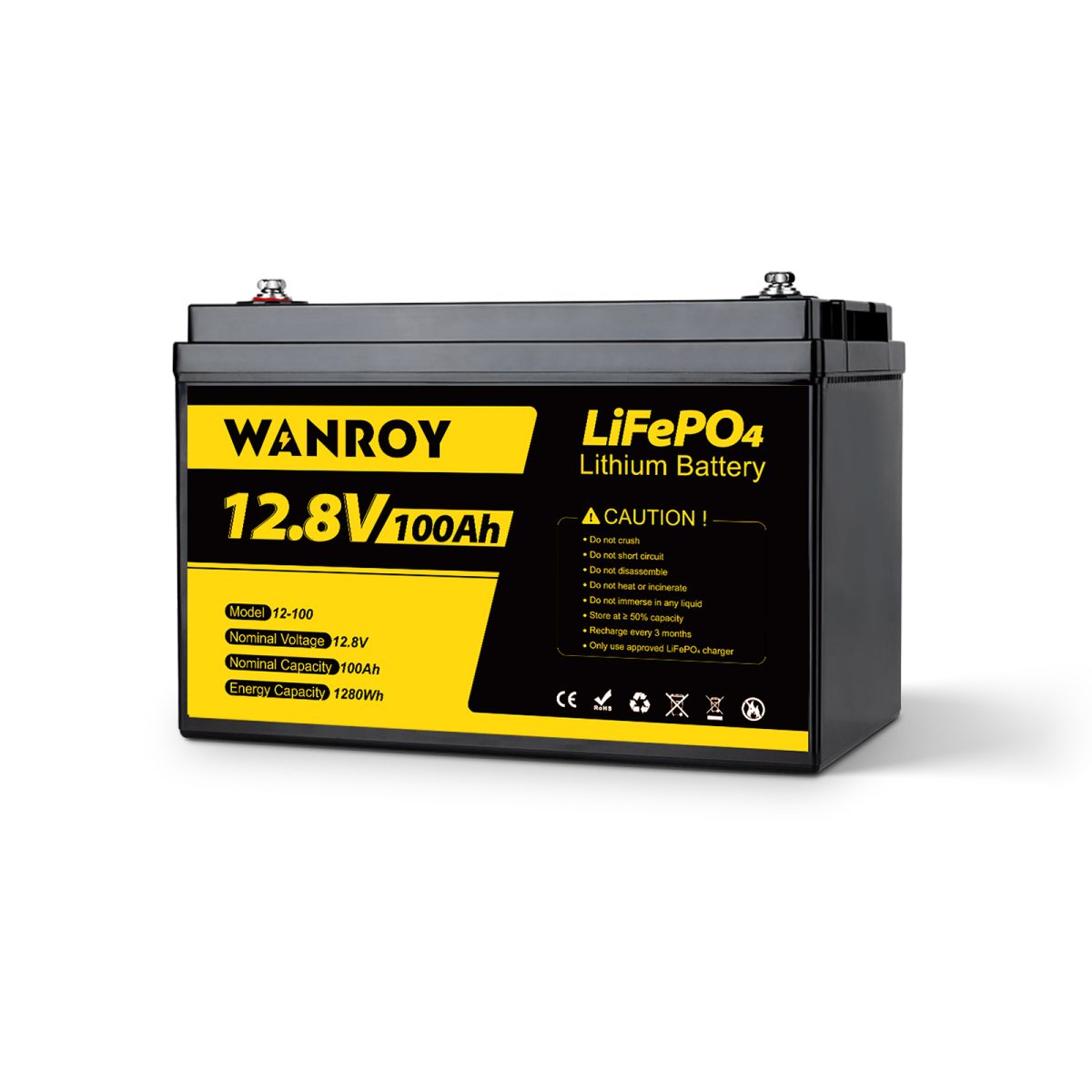 Batteria LiFePO4 12V 100Ah con 100A BMS丨WANROY