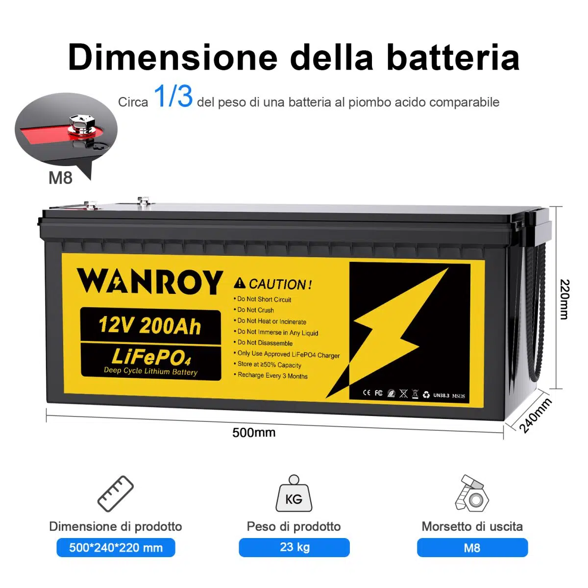 Batterie LiFePO4 12V 200Ah con 100A BMS丨WANROY - immagine 2